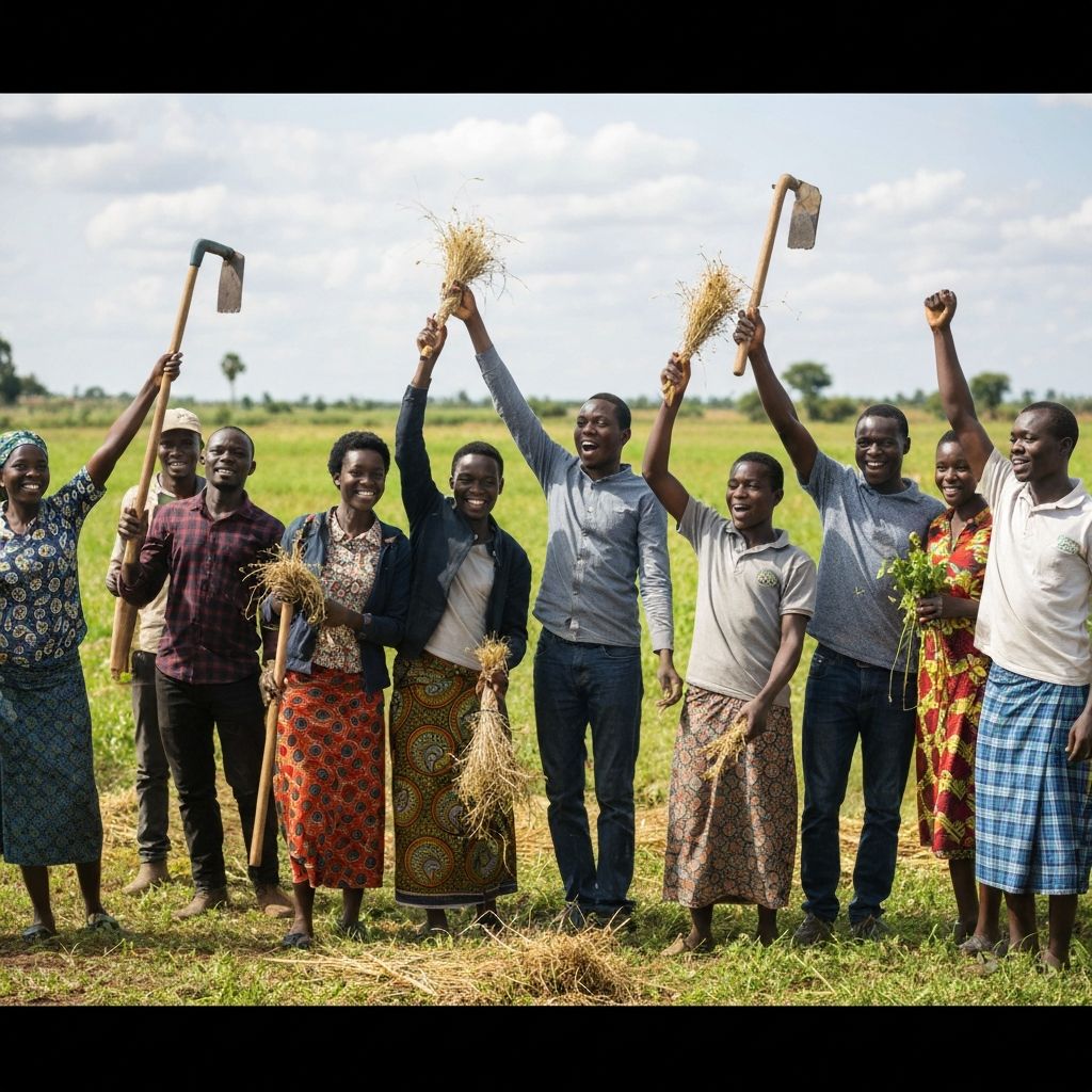 Kenyan youth and farmers celebrating their success and economic empowerment